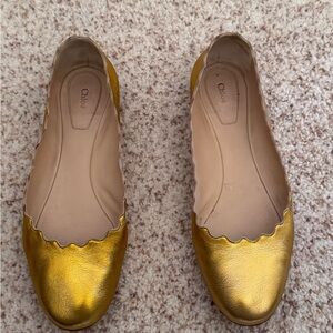 Chloe Gold Flats Classic Loafers